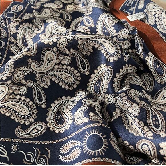 Blue Coffee Mulberry Silk Neck Scarf - Picture 3 of 5